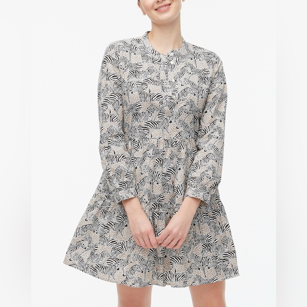 J. Crew Black and White Zebra Cheetah Print Long Sleeve Dress